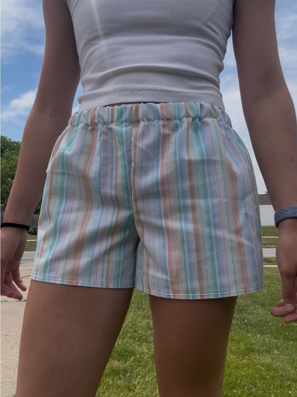 Pastel Stripe Elastic-Waist Women’s Shorts